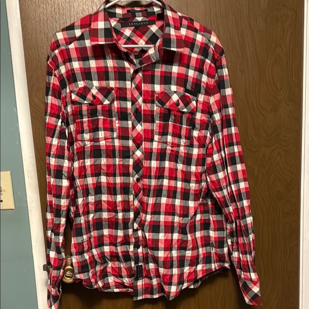 Sean John Plaid Men's Shirt - Red, Black, White size XL